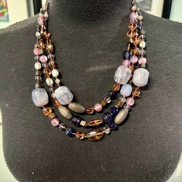 Vintage❤️Coldwater Creek 3-Strand Agate Necklace - Picture 2 of 6